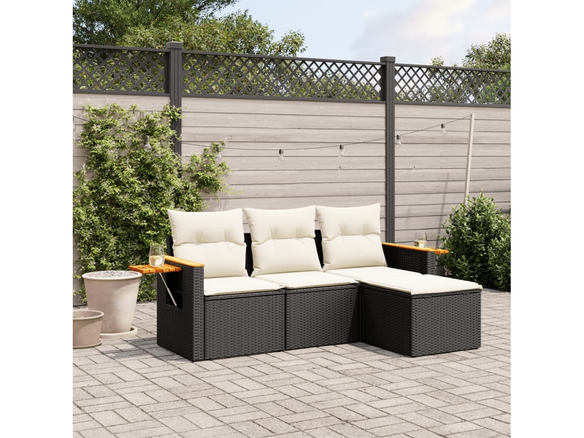 Vidaxl 4 Pcs Conjunto De Sofás Para Jardim C/ Almofadões Vime Pe Preto