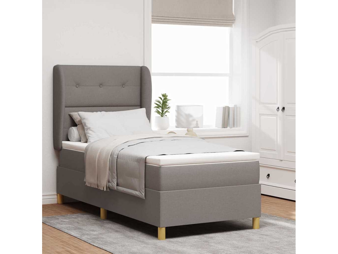 Vidaxl Cama Box Com Cabeceira Cinzento-acastanhado 200 X 90 Cm Tecido