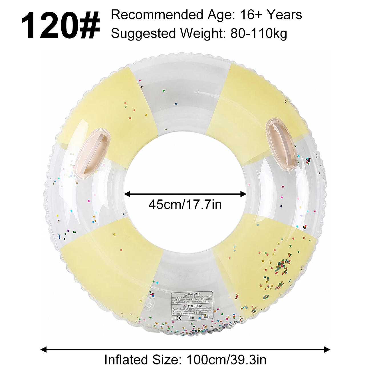 Boia Inflável Grande Listrada Para Piscina (120 Cm, Alça Amarela) Para Adultos, Boia Gigante Premium Listrada Para Água.