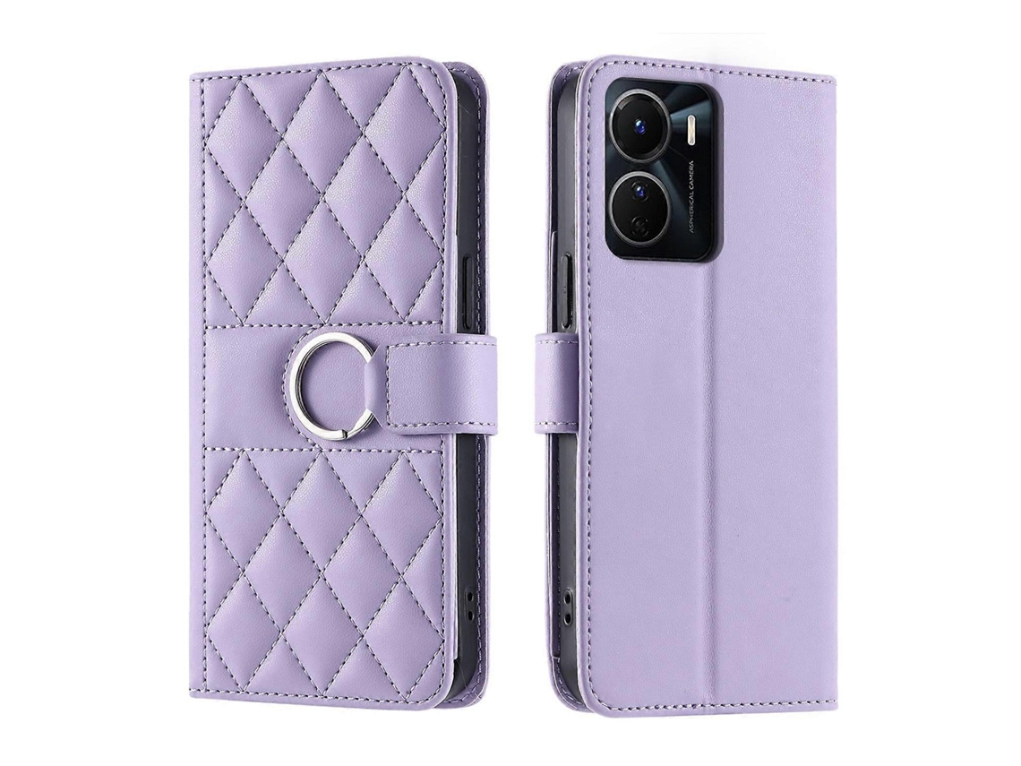 Capa De Celular De Couro Com Fivela De Anel E Losangos