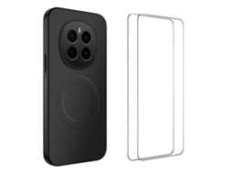 Capa Magnética Para Honor Magic7 Pro 5g Wanlonfeng Tq1 Series Com Textura De Fibra De Carbono E Tpu Para Pc Com 2 Películas De Tela Pretas