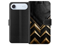 Capa Carteira Compatível Com Apple Iphone Air Em Couro Preto Com Moldura Dourada.