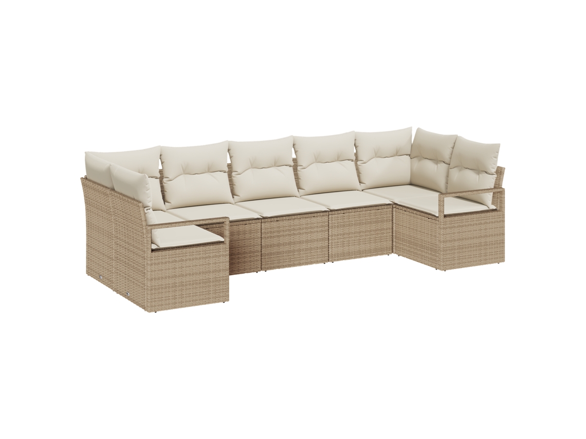 Conjunto 7 Sofá De Jardim Vidaxl Bege Vime Pe (289 X 122 X 85 Cm)