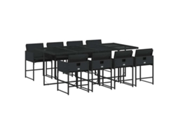 Conjunto de 9 Jantar para Jardim com Almofadões Vime Pe Preto MAISON EXCLUSIVE