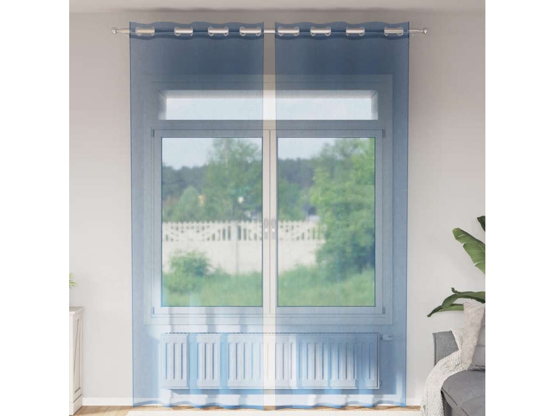 Vidaxl Cortinas De Voile Com Ilhós 2 Pcs Azul Real