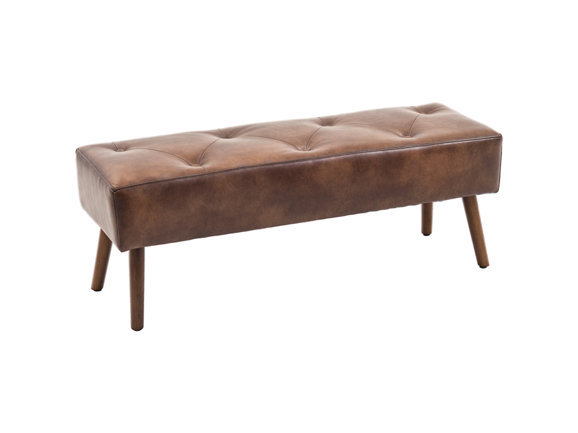 Banco De Cabeceira Para Quarto Com Pés De Madeira E Assento Acolchoado, 114x38x42 Cm, Marrom.