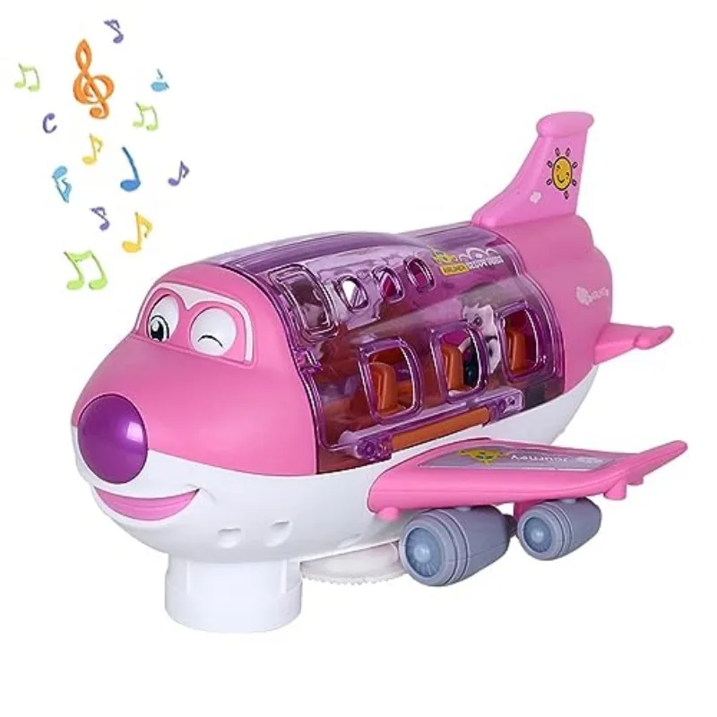Avião Elétrico de Brinquedo com Rotação de 360 Graus, Luzes, Música e Sensor de Colisão. MDUG (rosa)