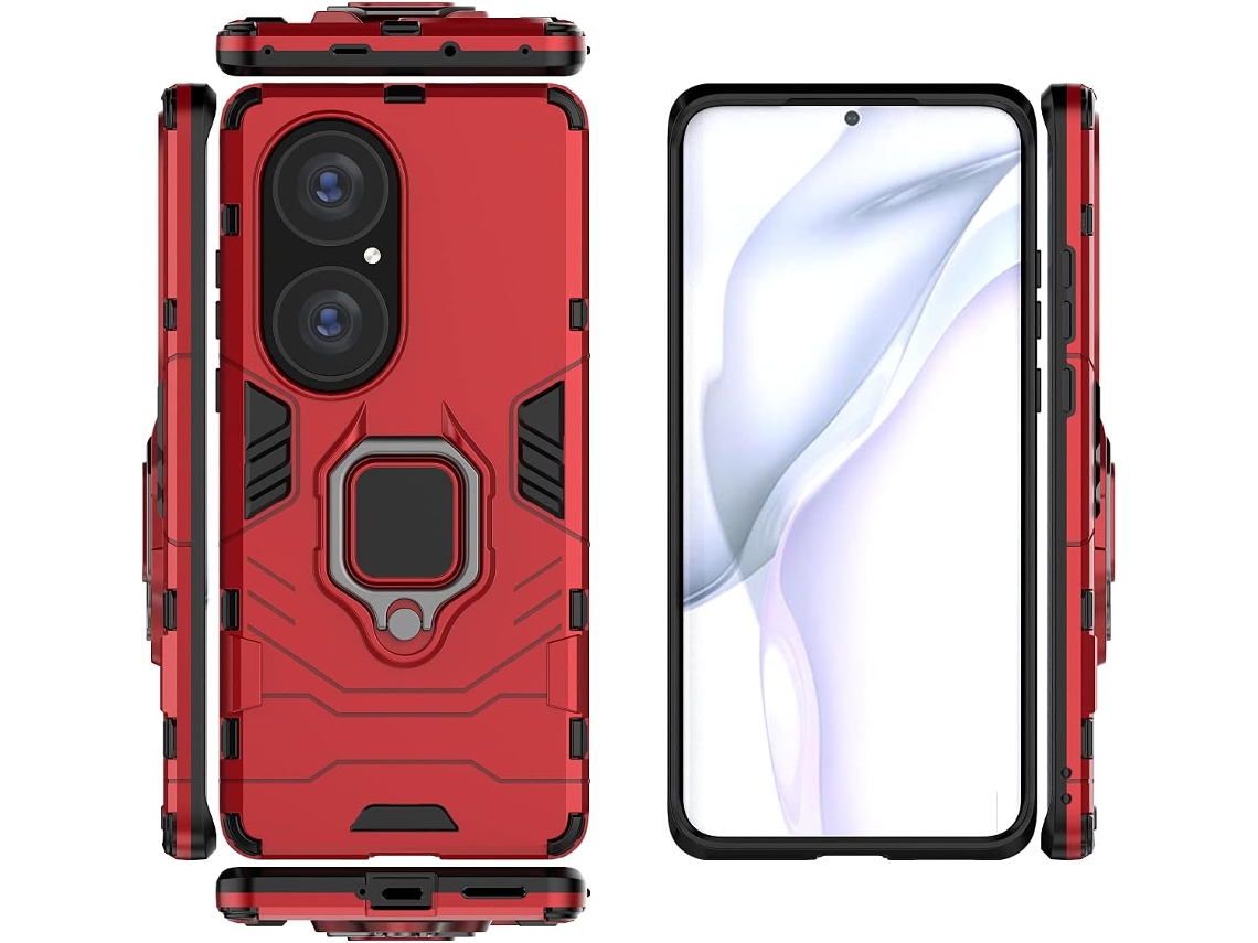 Capa Anel Giratório Protetora para Huawei Huawei P50 Pro HONGWE. com Anel de Suporte Vermelho