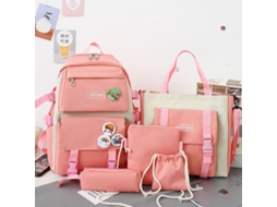 Mochila De Estudante Grande Capacidade Conjunto De Cinco Peças Rosa Conjunto De Cinco Peças