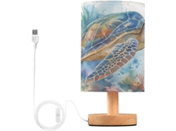 Abajur De Cabeceira Mnsruu Em Aquarela Com Tartaruga, Luminária De Cabeceira Led, Luminária De Mesa Com Cúpula Tecido