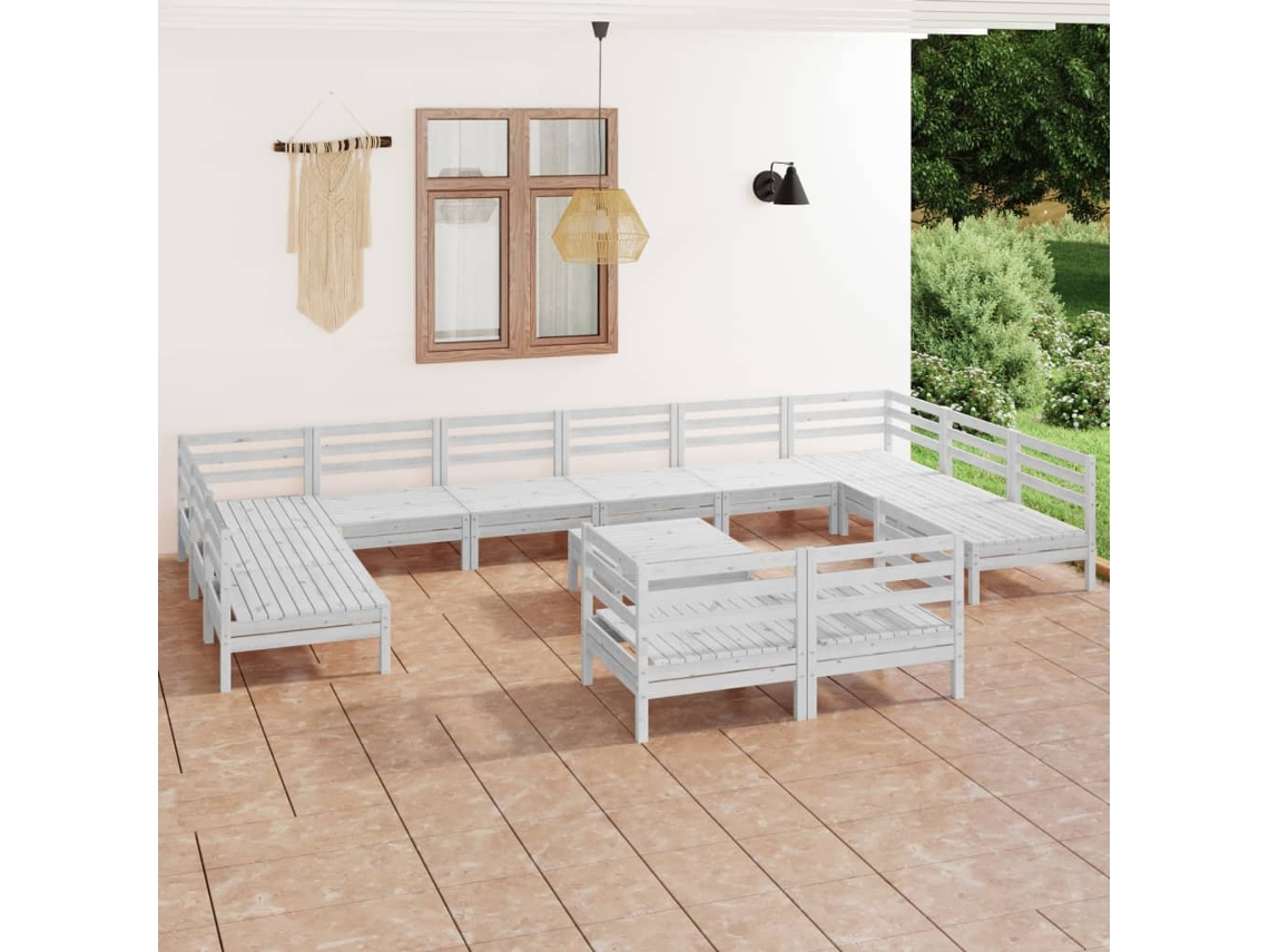 Vidaxl 13 Pcs Conjunto Lounge De Jardim Pinho Maciço Branco