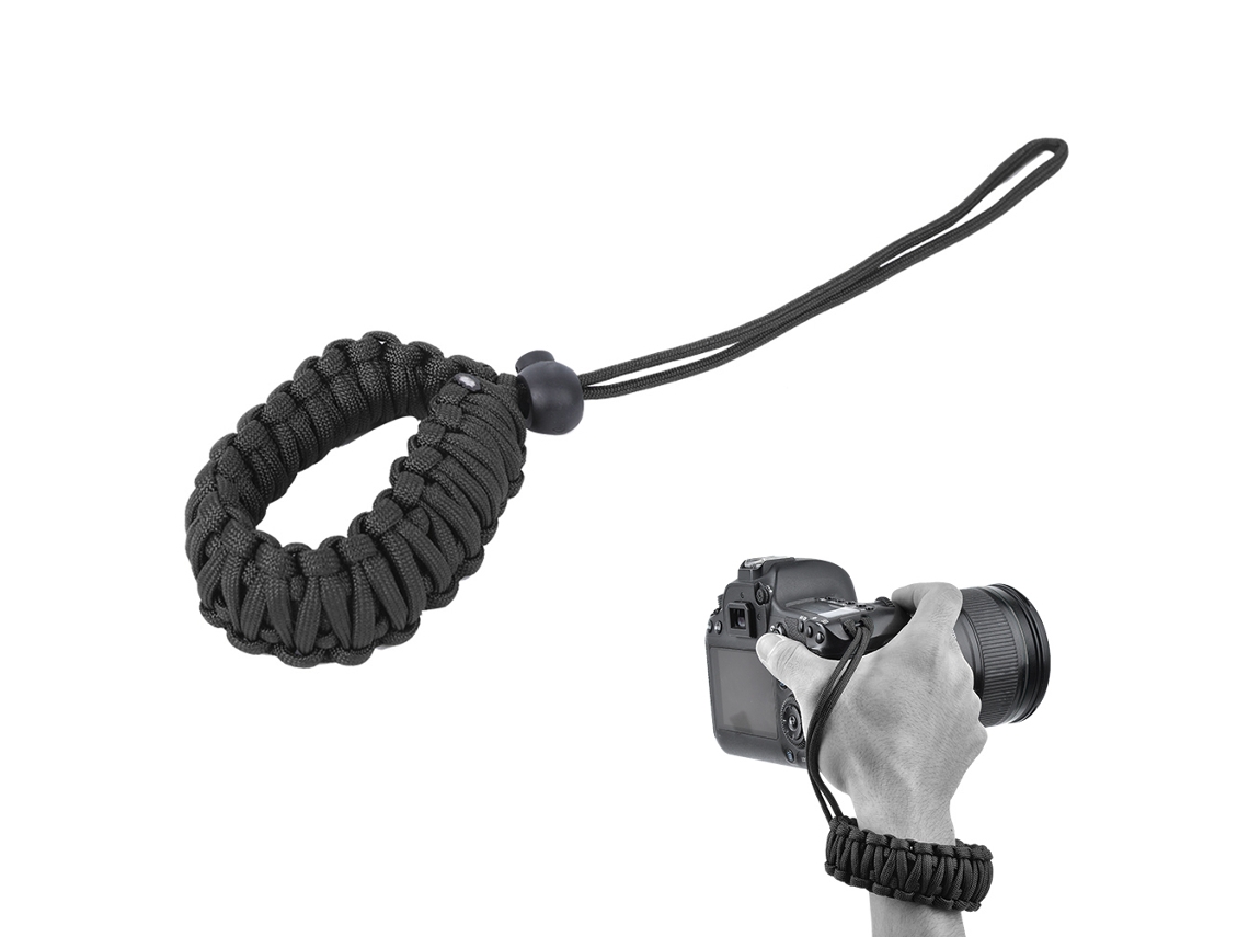 Large Size Camera Lanyard Weave Strap Anti Lost Anti Broken Digital Camera Wrist Band LAXISCREED (black )