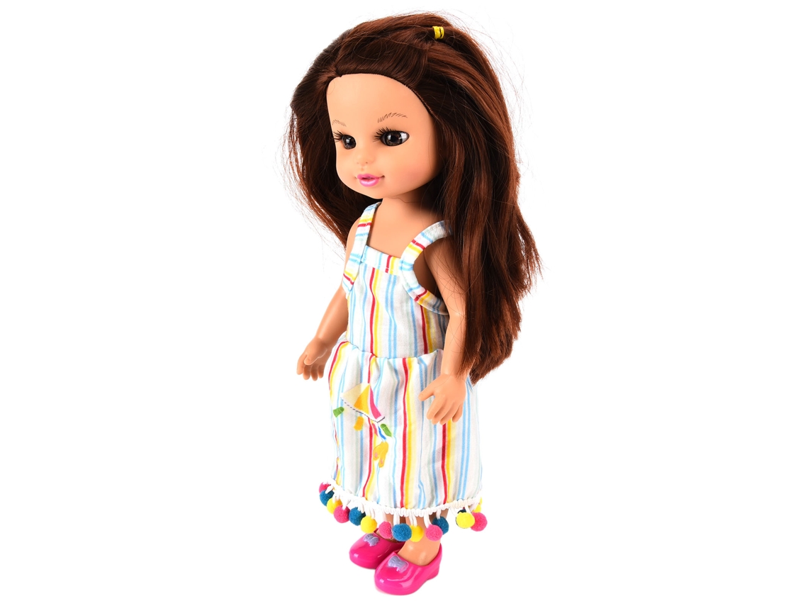Primerox boneca Menina Fofinha de 35cm com Vestido Listrado Colorido Presente para Crianças