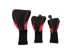 Conjunto de 3 capas para cabeças de tacos de golfe com etiquetas intercambiáveis, respiráveis, pretas e vermelhas.