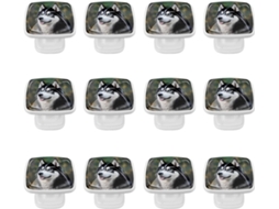 Puxadores Quadrados Para Armários De Cozinha, Puxadores Para Gavetas De Cômoda, 12 Peças, Cachorro Do Alasca Com Língua