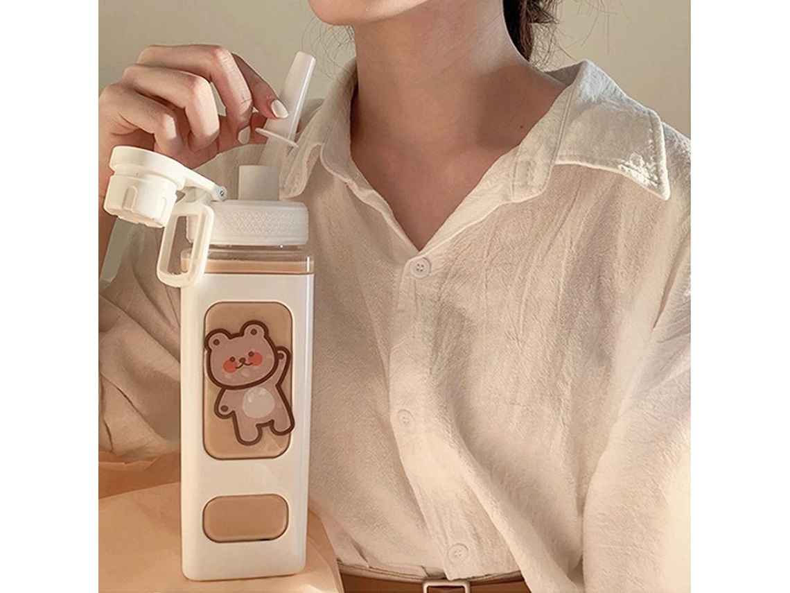 2026 botella de Agua de Oso Con Pajita 700ml Plástico Blanco Con Pegatina