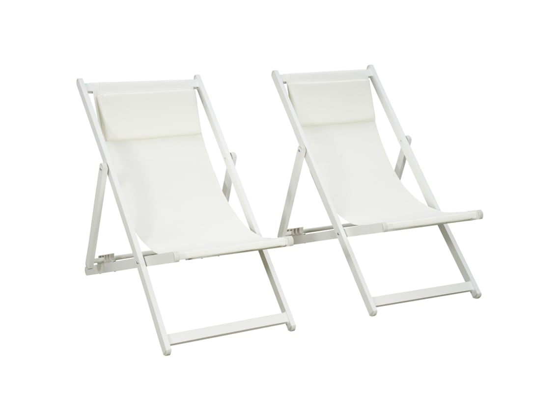 Espreguiçadeiras Dobráveis Alumínio e Textilene Cor Branco 58x96,5x91,5 cm Outsunny