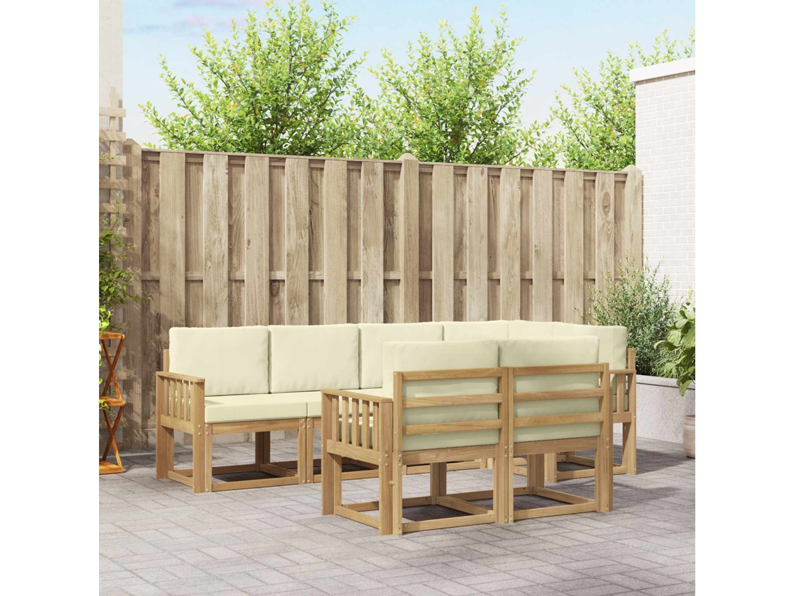 Vidaxl Conjunto De Sofás Para Exterior 7 Pcs Branco E Creme Poliéster