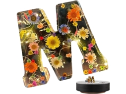 Luminária Noturna Com Letras Florais Em Resina, Floral