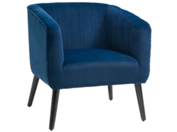 Poltrona Moderna Estofada Estilo Nórdico. Estofamento de Veludo e Pernas de Madeira. Azul. 70,5x70x76cm Ge