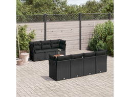 Conjunto de 8 Sofás de Jardim com Almofadas Vime Pe Preto Dkd Home Decor