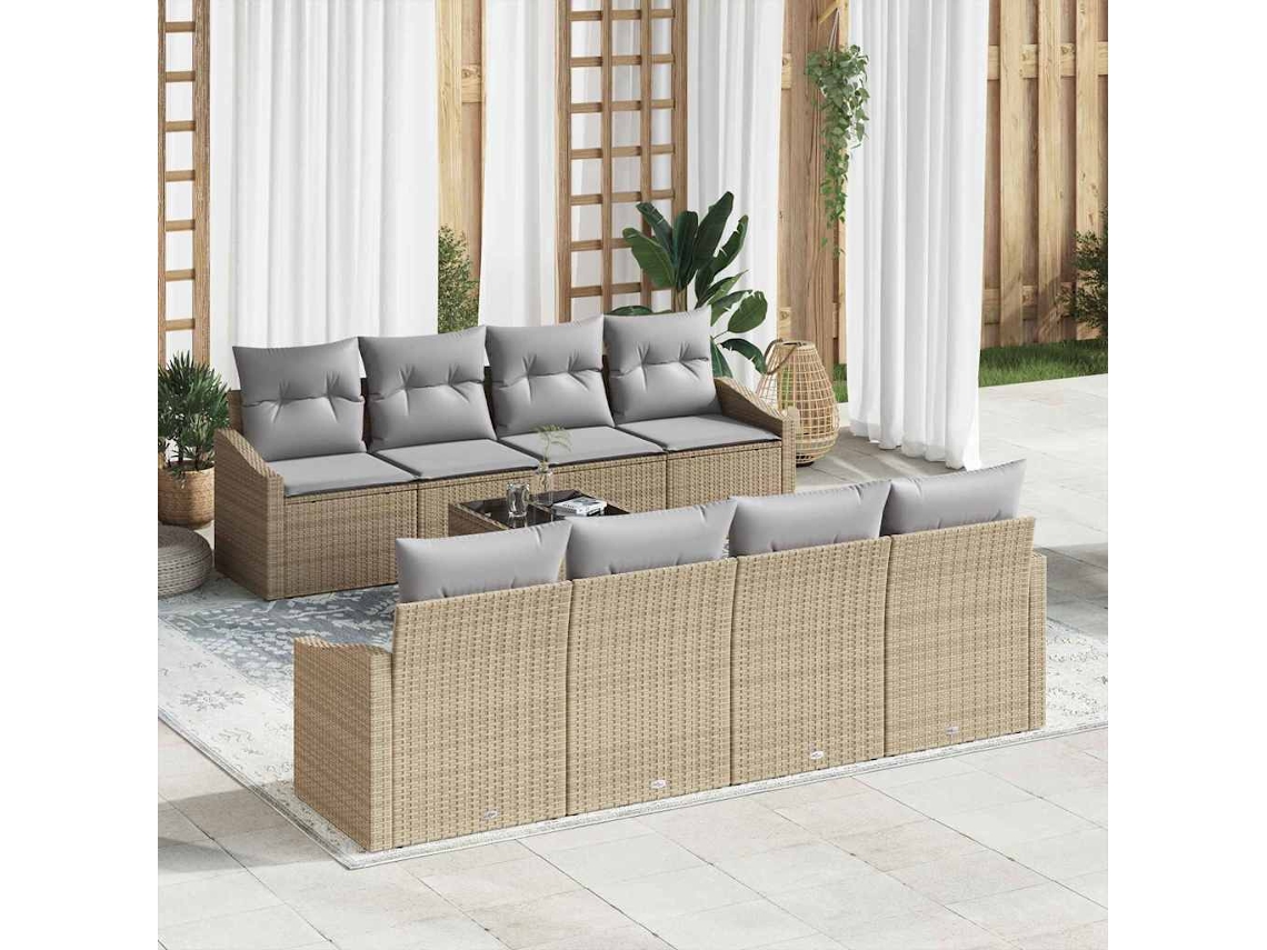 Vidaxl Conjunto De Sofás Com Almofada 9 Pcs Bege E Cinza Claro Vime Pe