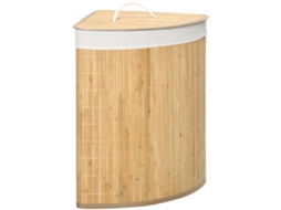 Cesto de Canto BGA STORE para Roupa Suja em Bambu, 55l com Tampa e Saco Removível, 38x38x57 cm, Madeira Natural e Branco