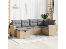 Vidaxl 6 Pcs Conjunto De Sofás P/ Jardim Com Almofadões Vime Pe Bege