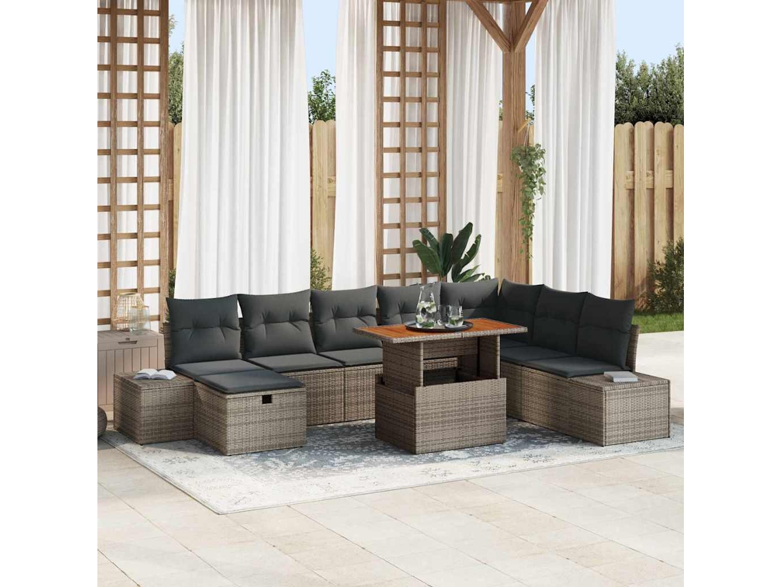 Vidaxl Conjunto De Sofá De Jardim 9 Unid. Cinzeto Rattan Sintético