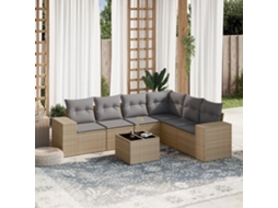 Vidaxl 7 Pcs Conjunto De Sofás P/ Jardim Com Almofadões Vime Pe Bege
