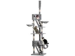 Arranhador para gatos ajustável de chão a teto com plataformas e rampas S/MARCA 240-260cm cinza