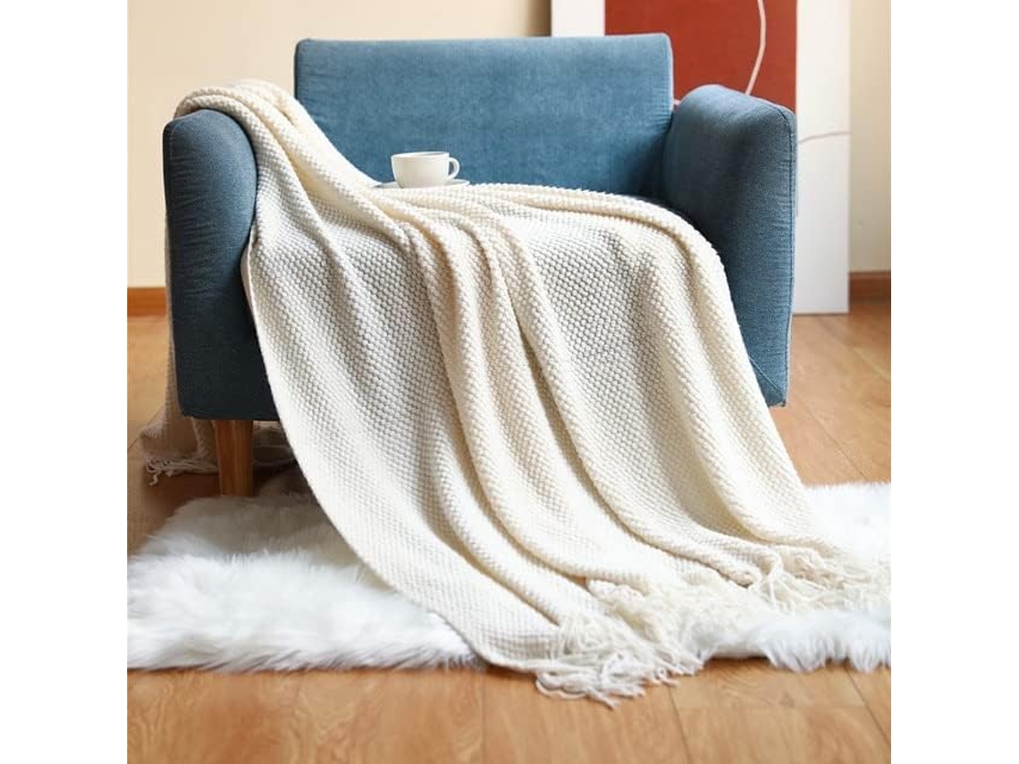 Manta de Tricô Grossa Mantou com Estampa Grãos Milho em Relevo Ideal para o Inverno Franjas e Cama Dimensões: