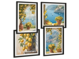 Composição De Quadros Ruas Charmosas Da Cidade Portuária Moldura Preta Quadros Para A Sala De Estar Espelharte (conjunto De 4 Imagens)