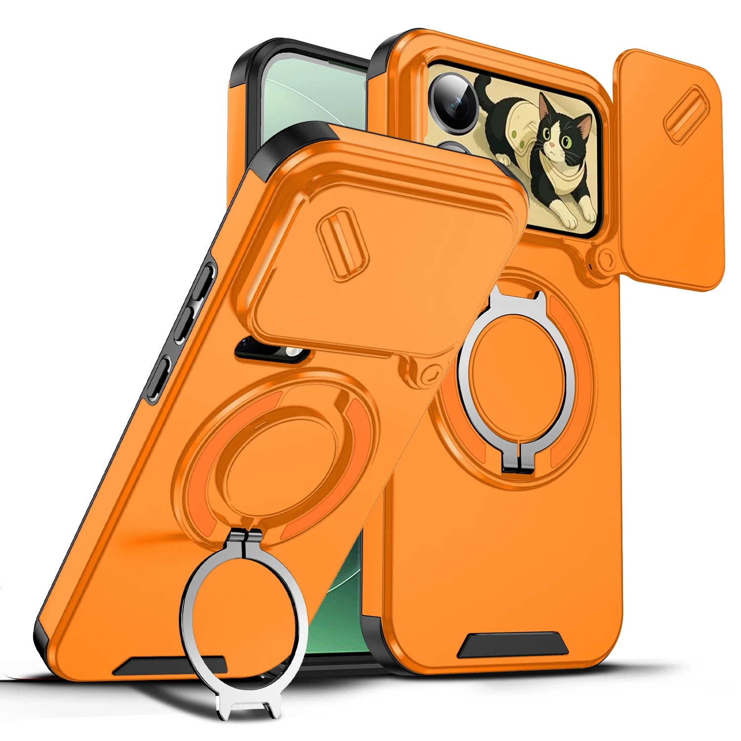 Capa Protetora Rígida Fosca À Prova De Choque Com Suporte De Anel Para Câmera (poco M8 5g Laranja)