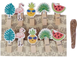 Conjunto 30 Prendedores Fotos Decorativos Plástico Formato Frutas Flamingos Folhas Cartões Banners Detalhes GOKOCO