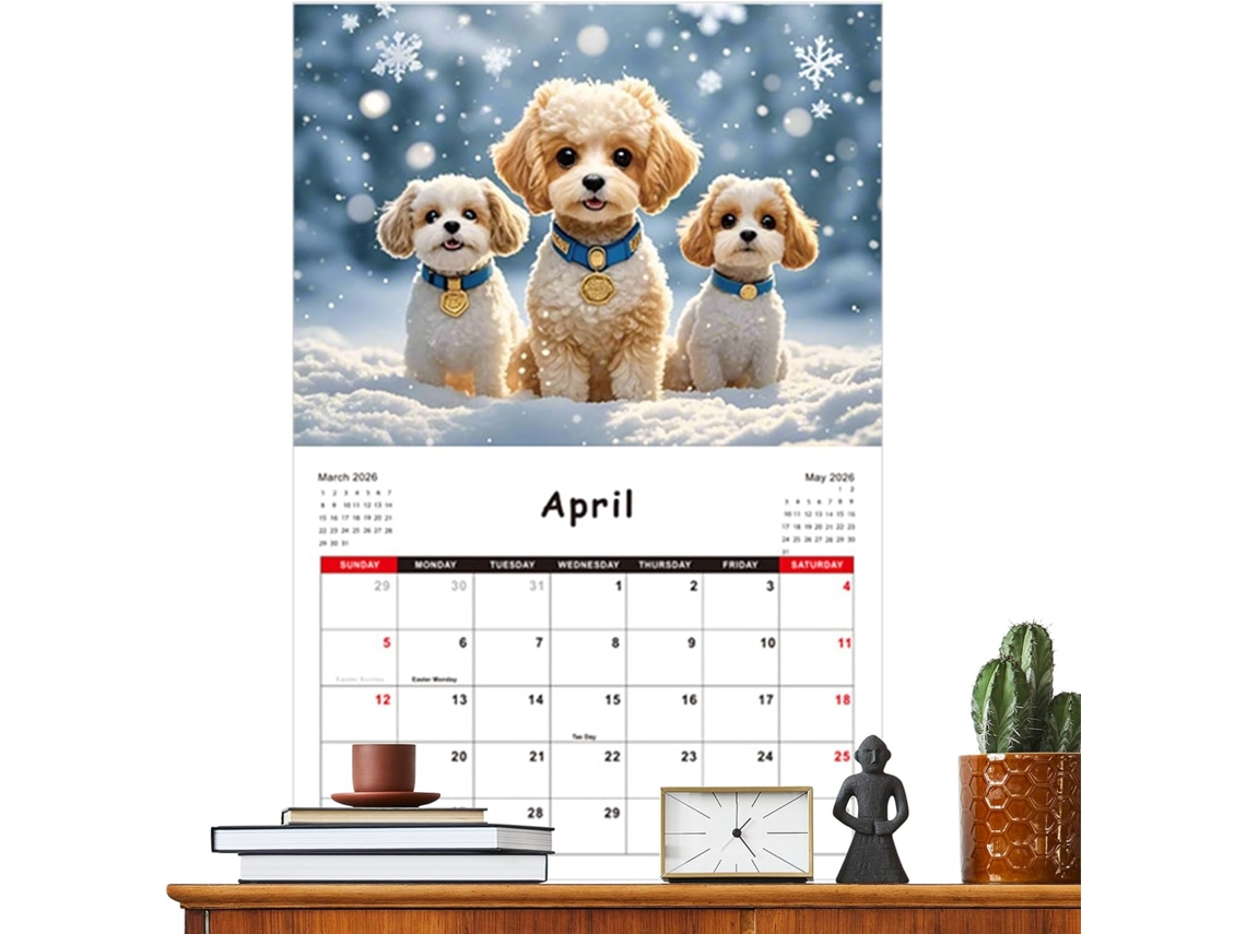 Calendário de Parede com 2026, 12 Temas Animais para e CHABERLU