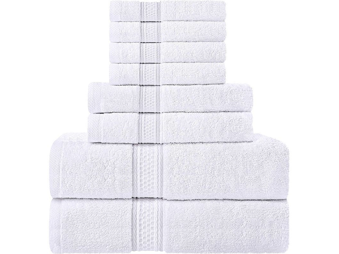 2026-conjunto De Toallas: 2 Toallas De Baño, 2 Toallas De Manos Y 4 Toallitas, Algodão 100% Hilado Anillado, Absorbente, Branco (8 Unidades)