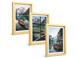 Galeria De Pinturas Muraislago De Montanha, Barcos, Casa Moldura Dourada Fotos Para O Escritório Espelharte (3 Peças 20x30 Cm)