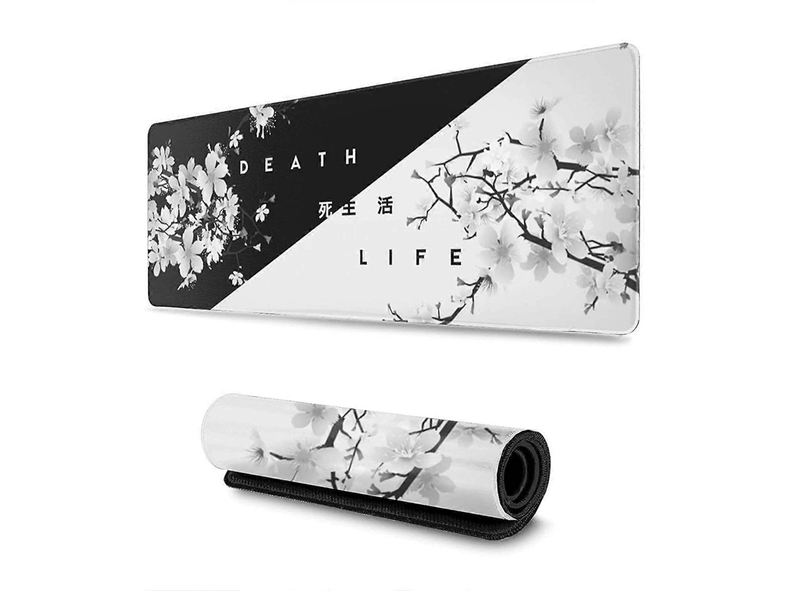 Mouse Pad Gamer Preto E Branco Com Cerejeira Japonesa, Mouse Pad Grande E Estendido Para Mesa, Mouse Pad Com Bordas Costuradas Aquaforge