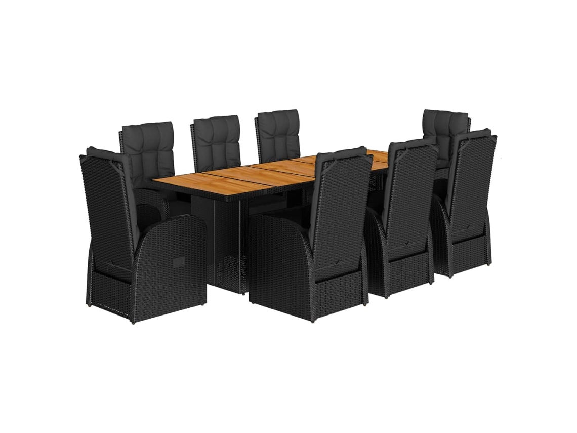 Maison Exclusive - 9 Pcs Conjunto De Jantar P/ Jardim C/ Almofadões Vime Pe Preto
