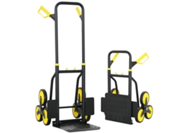 Carrinho Dobrável Escadas, Carga 120kg, 6 Rodas, Aço C/ Cordas Telescópicas, 44x67x106.5cm, Amarelo