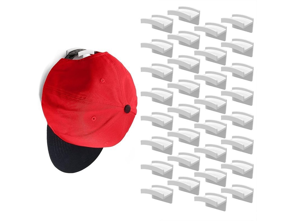 Ganchos Autoadesivos Para Chapéus Sem Furar - Design Minimalista De Rack De Chapéu Para Parede 32 Peças Branco