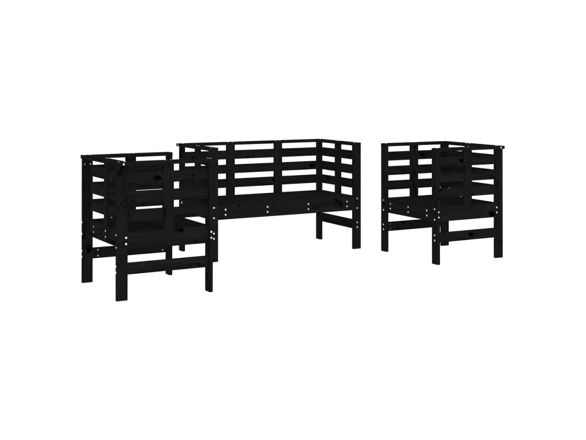 Conjunto de 3 peças Lounge by Jardim Madeira by Pinho Maciça Preto MAISON EXCLUSIVE
