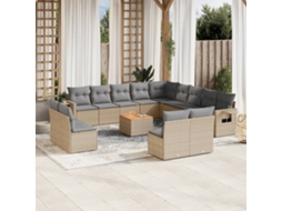Vidaxl 14 Pcs Conj. Sofás Jardim C/ Almofadões Vime Pe Bege Misturado