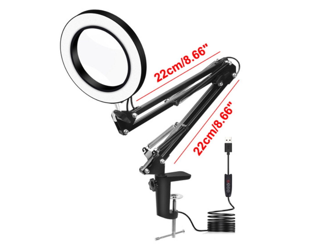Luminária De Aumento Com 72 Leds, 5x, 3 Modos De Cor, Intensidade Ajustável Aquaforge (preta)
