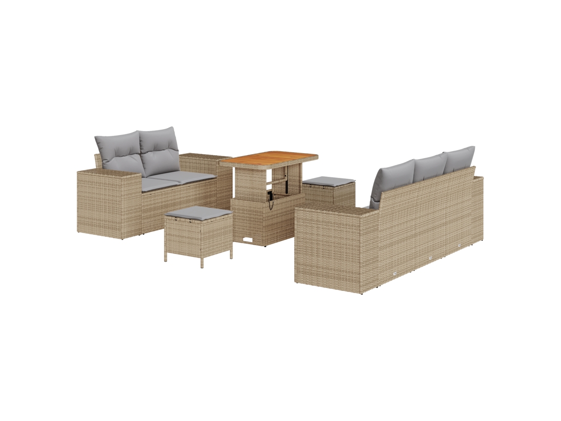 Conjunto 8 Conjunto De Sofá De Jardim Vidaxl Bege Vime Pe (221 X 179 X 85 Cm)