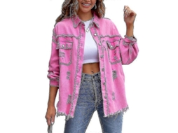 Casaco Jeans Feminino Oversize Desgastado Rasgado