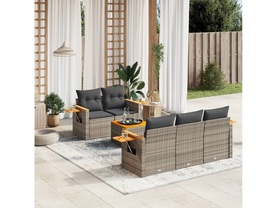6 Pcs Conjunto Sofás De Jardim Com Almofadões Vime Cinza Dkd Home Decor