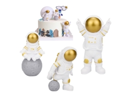 2026 figura Astronauta Miniatura Linjou 3 Piezas Decoración Hogar Pvc Artesanía Mesa Regalo Dorado