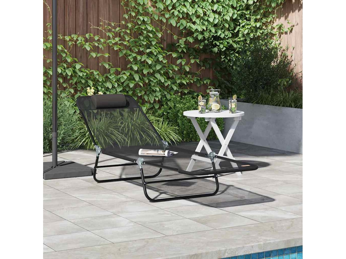 Vidaxl Espreguiçadeira Dobrável Preto 182 X 55 X 85,5 Cm Textilene